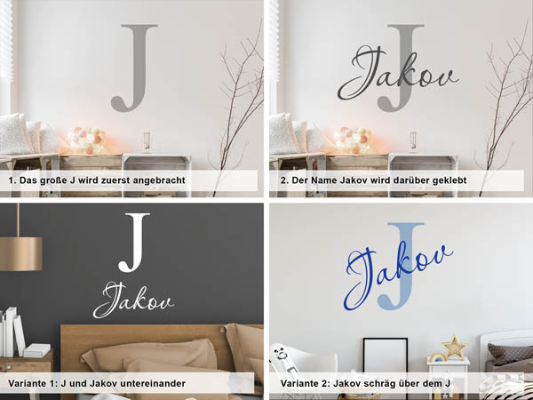 Verschiedene Anordnungen des Wandtattoos Jakov