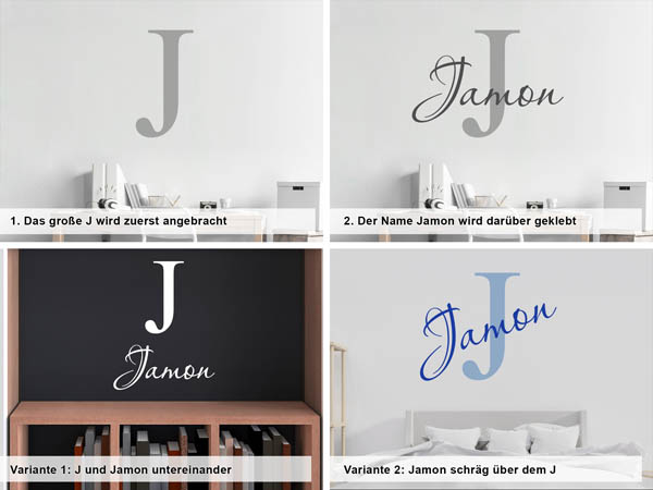 Verschiedene Anordnungen des Wandtattoos Jamon