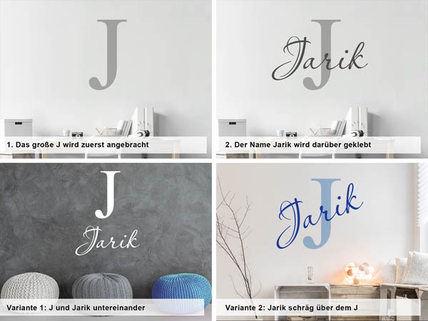 Verschiedene Anordnungen des Wandtattoos Jarik