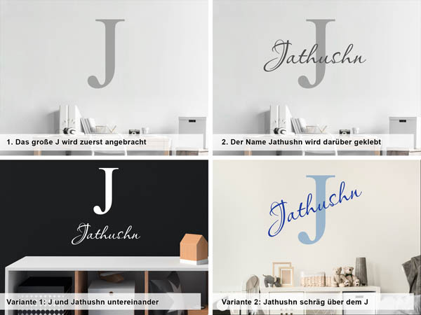 Verschiedene Anordnungen des Wandtattoos Jathushn