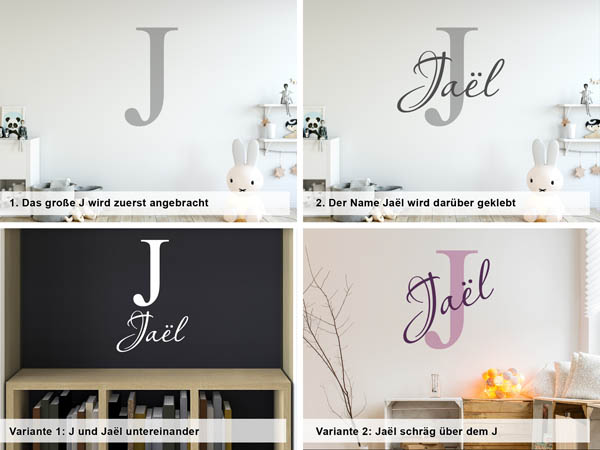 Verschiedene Anordnungen des Wandtattoos Jaël