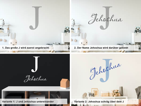 Verschiedene Anordnungen des Wandtattoos Jehoshua