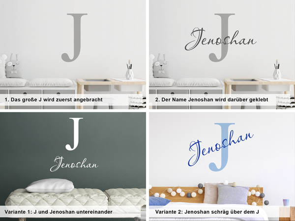 Verschiedene Anordnungen des Wandtattoos Jenoshan