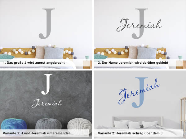 Verschiedene Anordnungen des Wandtattoos Jeremiah