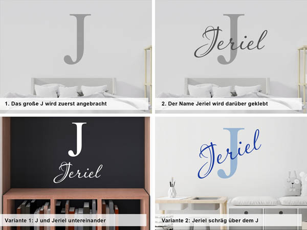 Verschiedene Anordnungen des Wandtattoos Jeriel