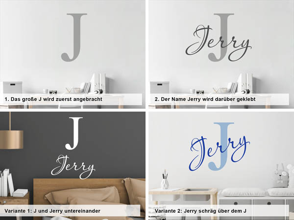 Verschiedene Anordnungen des Wandtattoos Jerry