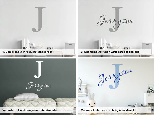 Verschiedene Anordnungen des Wandtattoos Jerryson