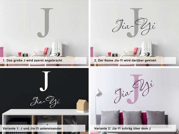 Verschiedene Anordnungen des Wandtattoos Jia-Yi