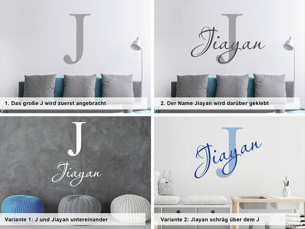 Verschiedene Anordnungen des Wandtattoos Jiayan