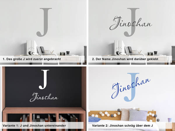 Verschiedene Anordnungen des Wandtattoos Jinoshan