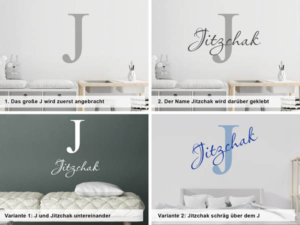Verschiedene Anordnungen des Wandtattoos Jitzchak