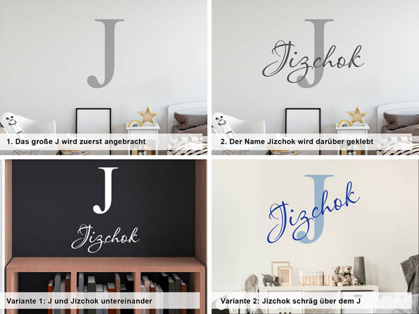 Verschiedene Anordnungen des Wandtattoos Jizchok