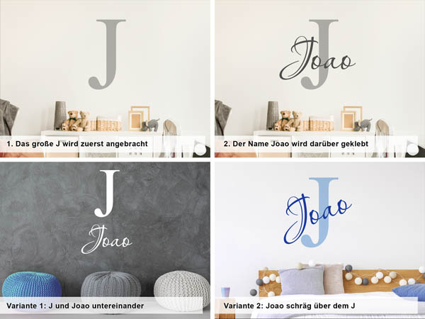 Verschiedene Anordnungen des Wandtattoos Joao