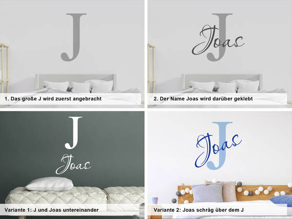 Verschiedene Anordnungen des Wandtattoos Joas
