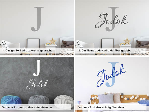 Verschiedene Anordnungen des Wandtattoos Jodok