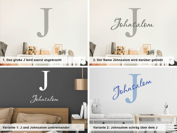 Verschiedene Anordnungen des Wandtattoos Johnsalom