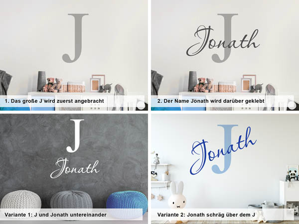 Verschiedene Anordnungen des Wandtattoos Jonath