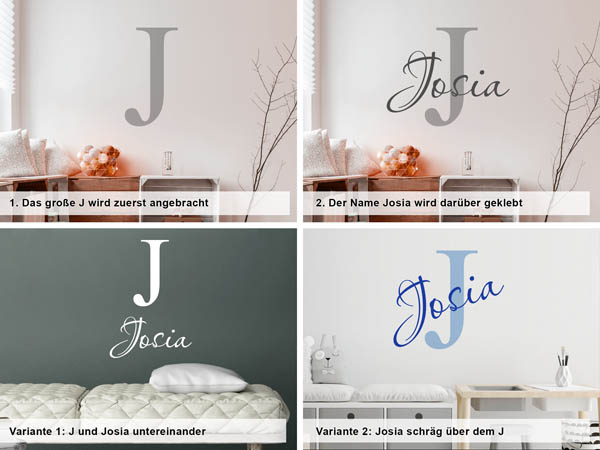 Verschiedene Anordnungen des Wandtattoos Josia