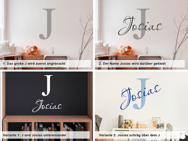 Verschiedene Anordnungen des Wandtattoos Josias