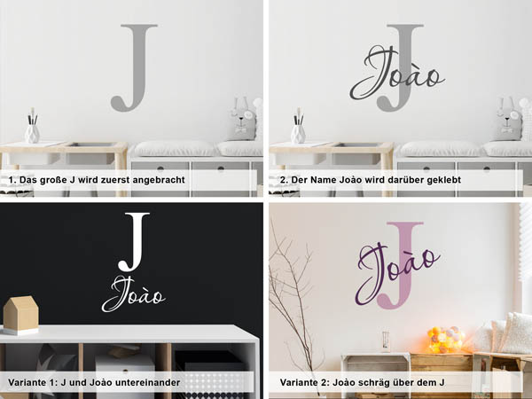 Verschiedene Anordnungen des Wandtattoos Joào