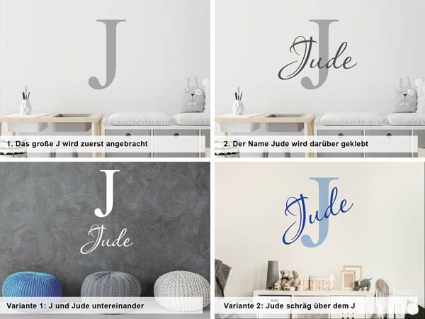 Verschiedene Anordnungen des Wandtattoos Jude