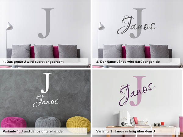 Verschiedene Anordnungen des Wandtattoos János
