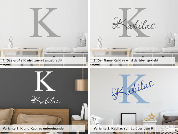 Verschiedene Anordnungen des Wandtattoos Kabilas