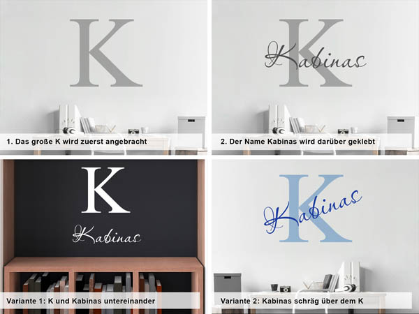 Verschiedene Anordnungen des Wandtattoos Kabinas