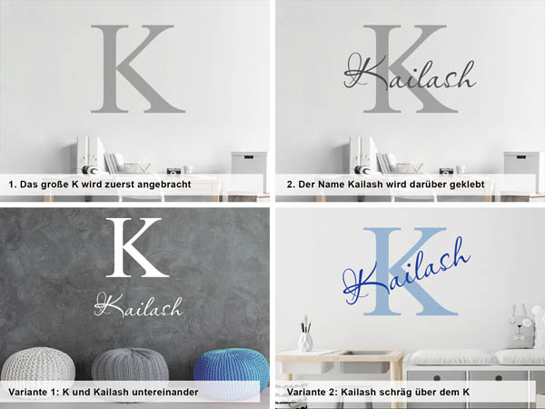 Verschiedene Anordnungen des Wandtattoos Kailash