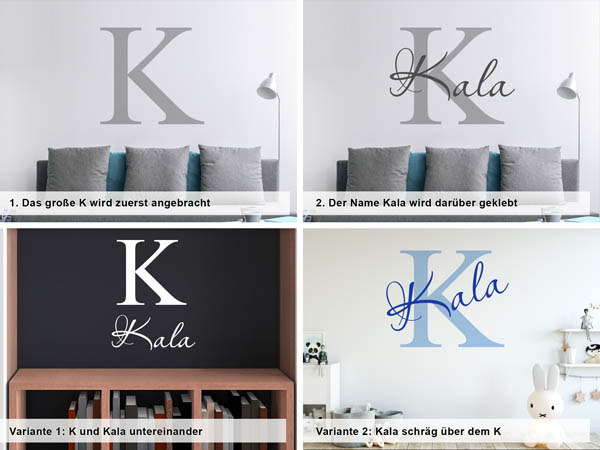 Verschiedene Anordnungen des Wandtattoos Kala