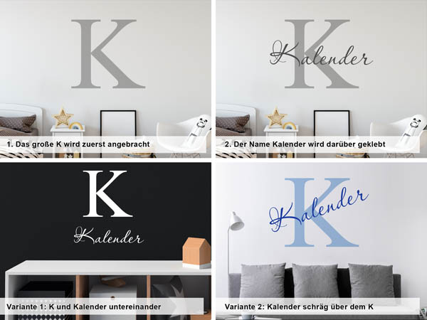 Verschiedene Anordnungen des Wandtattoos Kalender