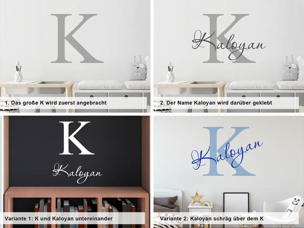 Verschiedene Anordnungen des Wandtattoos Kaloyan