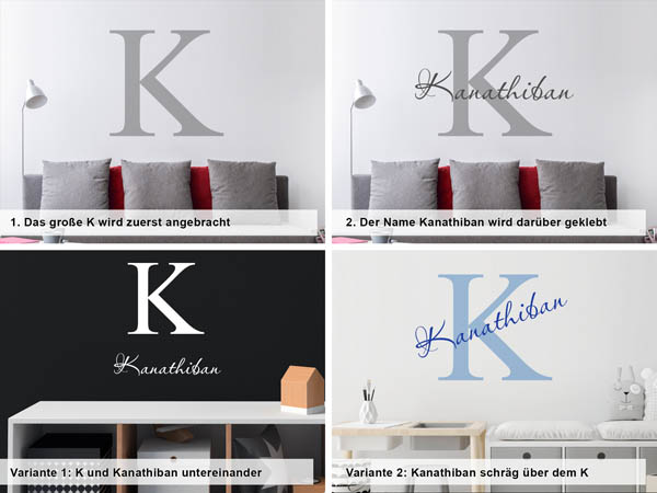 Verschiedene Anordnungen des Wandtattoos Kanathiban