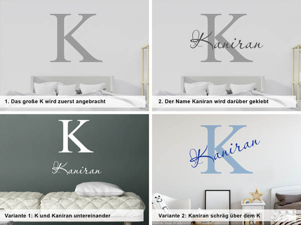 Verschiedene Anordnungen des Wandtattoos Kaniran