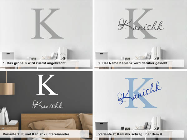 Verschiedene Anordnungen des Wandtattoos Kanishk