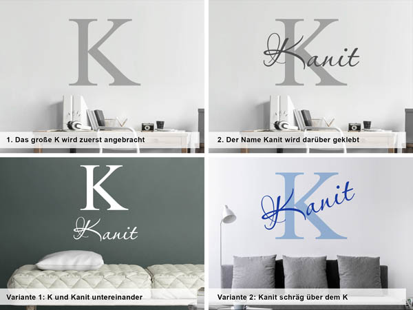 Verschiedene Anordnungen des Wandtattoos Kanit