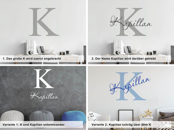 Verschiedene Anordnungen des Wandtattoos Kapillan