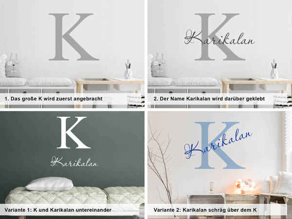 Verschiedene Anordnungen des Wandtattoos Karikalan