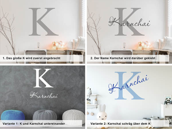 Verschiedene Anordnungen des Wandtattoos Karnchai