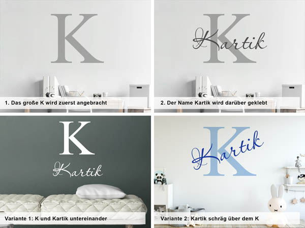 Verschiedene Anordnungen des Wandtattoos Kartik