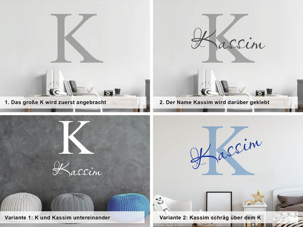 Verschiedene Anordnungen des Wandtattoos Kassim