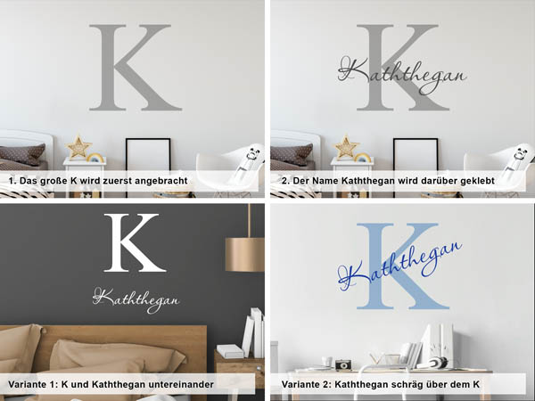 Verschiedene Anordnungen des Wandtattoos Kaththegan