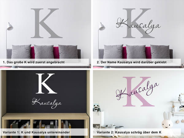 Verschiedene Anordnungen des Wandtattoos Kausalya