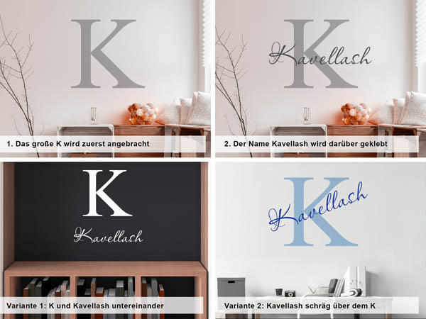 Verschiedene Anordnungen des Wandtattoos Kavellash