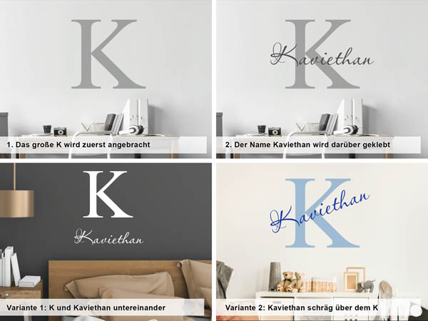 Verschiedene Anordnungen des Wandtattoos Kaviethan