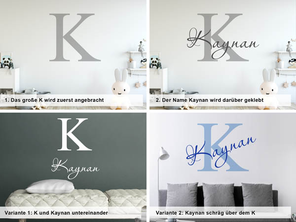 Verschiedene Anordnungen des Wandtattoos Kaynan