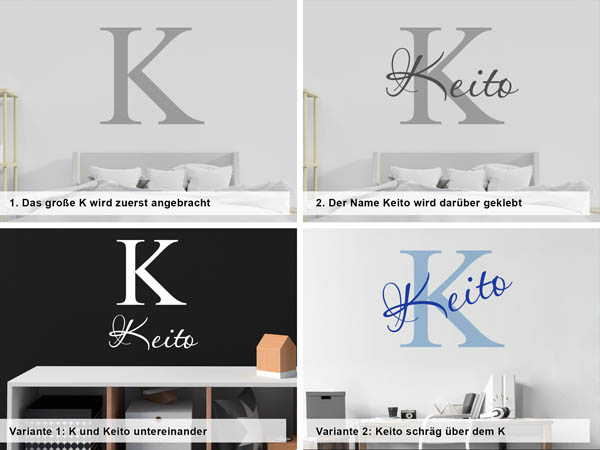 Verschiedene Anordnungen des Wandtattoos Keito