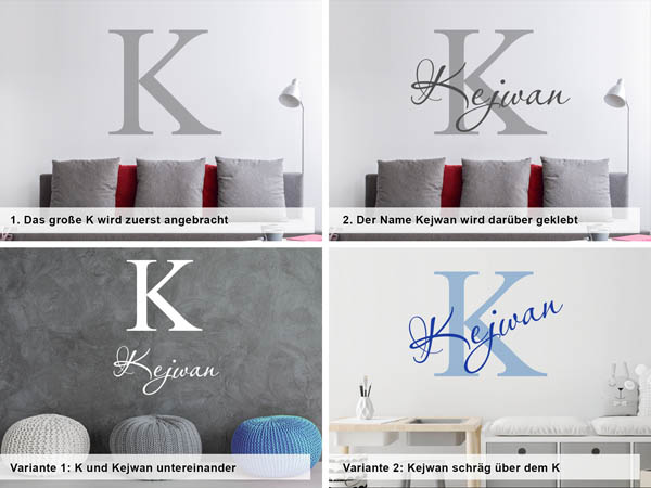 Verschiedene Anordnungen des Wandtattoos Kejwan