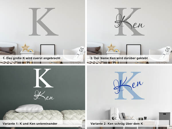 Verschiedene Anordnungen des Wandtattoos Ken