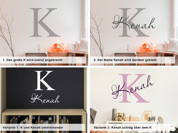 Verschiedene Anordnungen des Wandtattoos Kenah